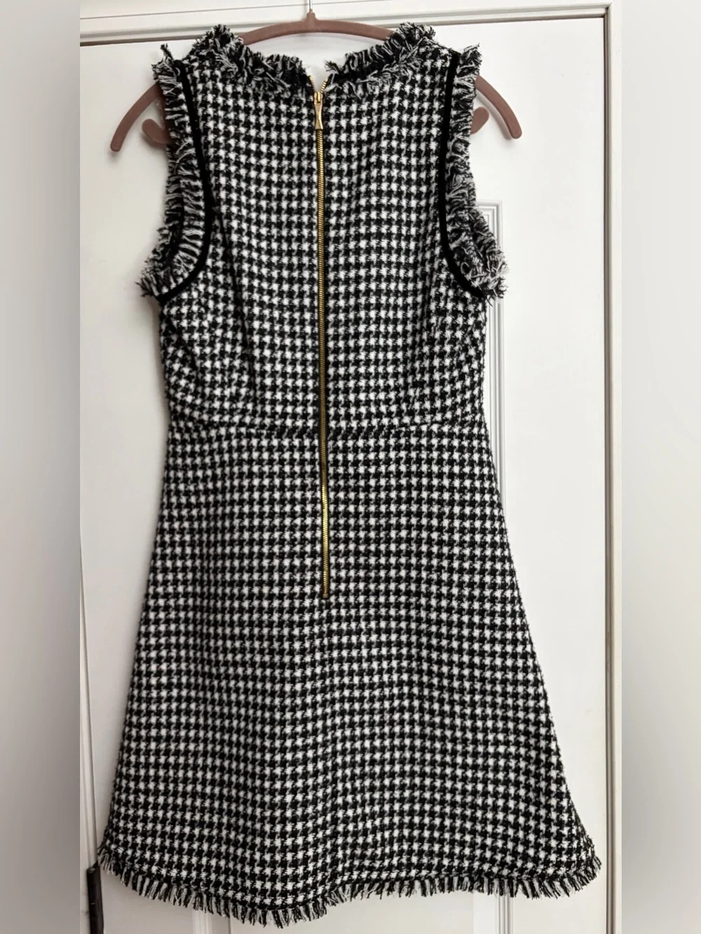 Kate Spade NY Houndstooth Tweed A-Line Preppy Monochrome Mini Dress EUC Sz 6
